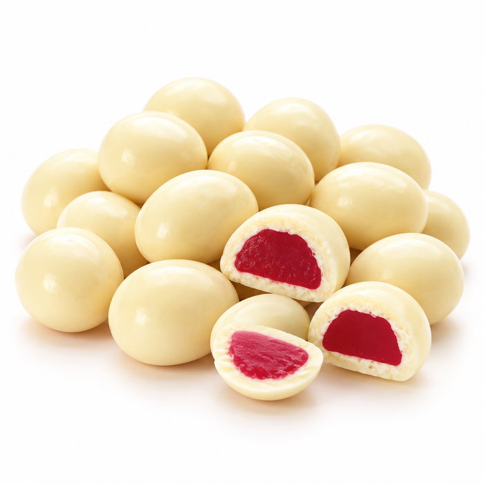 White Chocolate Coated Raspberry Jellies x 1kg